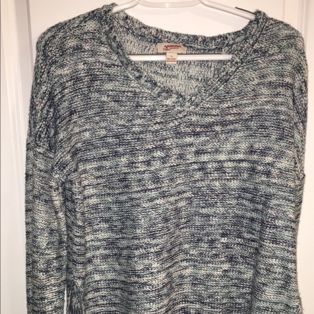 Blue knit long sleeve sweater